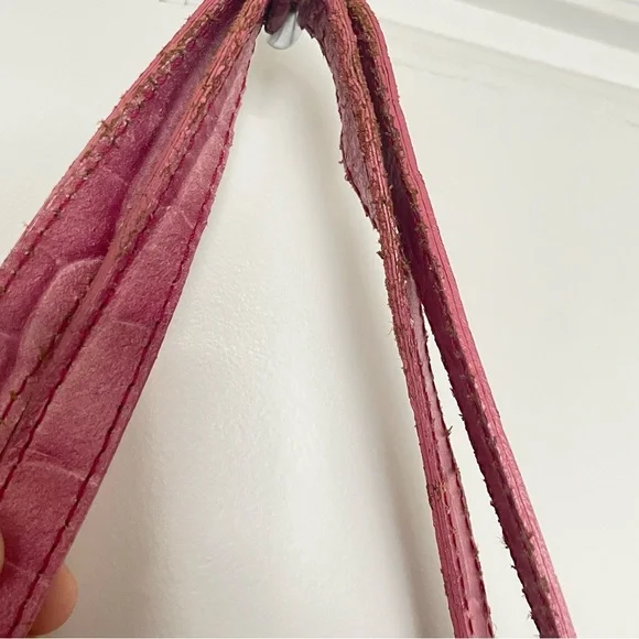 PINK CROCO EMBOSSED VINYL SHOULDER TOTE BAG HANDBAG - Picture 7 of 16